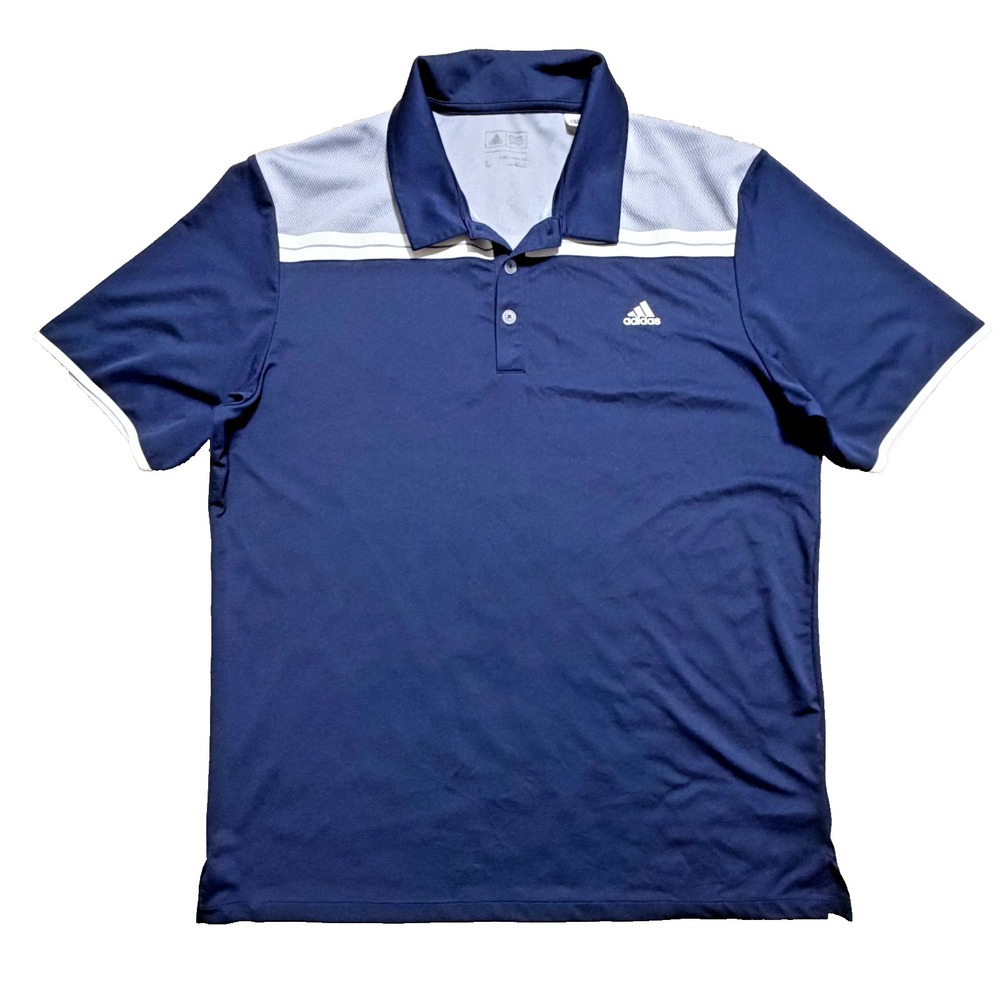 Adidas Golf Polo Shirt Mens Large Navy Blue White Colorblock Performance Sport